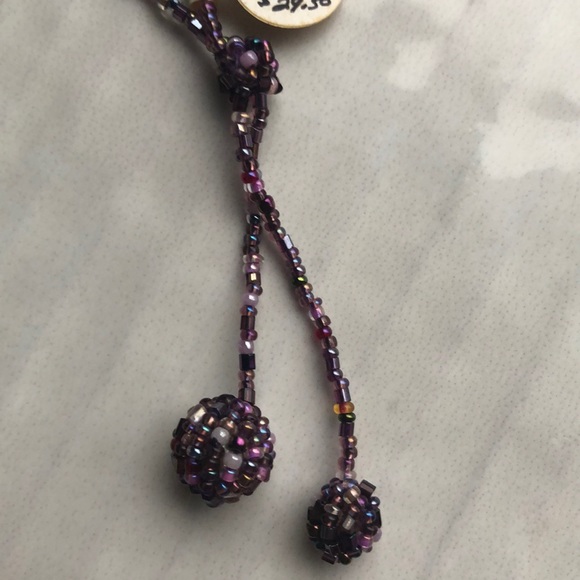 3 Ball Dangle Lavender Hand Beaded Necklace - Picture 3 of 6